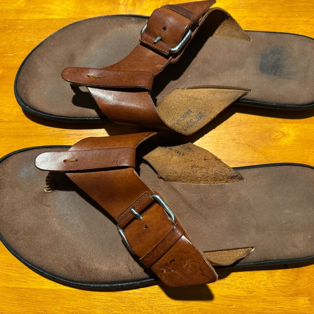 Men's Brown Leather Flip Flop Sandals